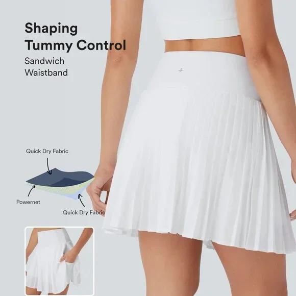 OQQ WHITE Pleated Skirt NEW XL Tummy Control Butt Lifting Tennis Shorts Skort - Picture 6 of 10